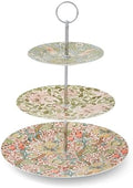 Morris & Co 3-Tier Cake Stand with Metal Handle, Strawberry Thief & Honeysuckle Design | Porcelain | Centerpiece