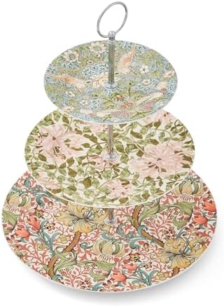 Morris & Co 3-Tier Cake Stand with Metal Handle, Strawberry Thief & Honeysuckle Design | Porcelain | Centerpiece, alternate
