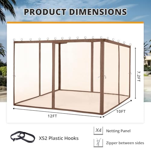 Mosquito Screen Walls for Gazebo, 10x12 ft, Coffee in 10x12 ft, alternate view 3