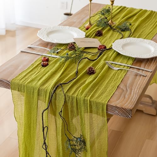 Moss Green Cheesecloth Table Runner 120 Inches Fall Party Home Decorations