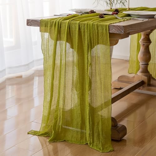 Moss Green Cheesecloth Table Runner 120 Inches Fall Party Home Decorations, alternate view 2