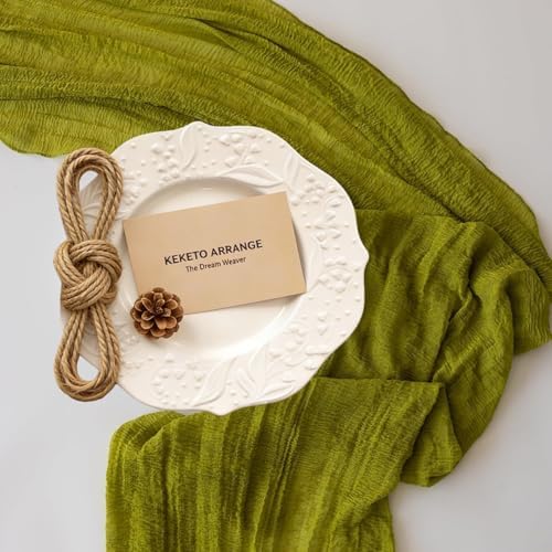 Moss Green Cheesecloth Table Runner 120 Inches Fall Party Home Decorations, alternate view 3