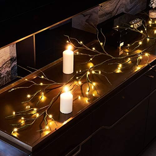Mossy Garland Lights 6FT 48 LED Battery Operated Lighted Twig Vine with Timer for Halloween Christmas Party, alternate view 3
