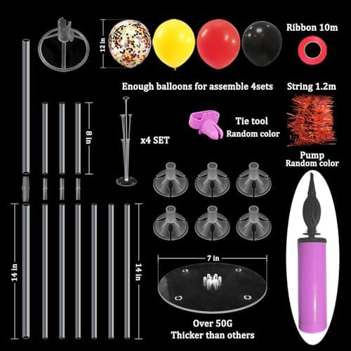 Mouse Birthday Decorations,4Set Red Yellow Black Balloon Stand Kit in 4 Count (Pack of 1) in Black Gold, alternate view 3