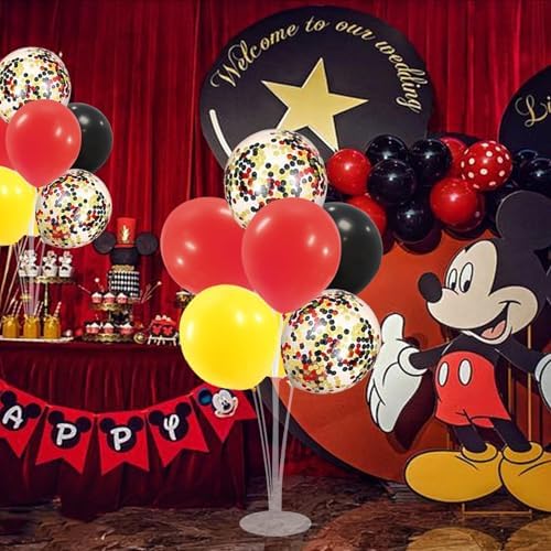 Mouse Birthday Decorations,4Set Red Yellow Black Balloon Stand Kit in 4 Count (Pack of 1) in Black Gold, alternate view 4