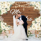 Mr and Mrs Bridal Shower Backdrop for Wedding Party Decorations White Floral Rustic Wooden Photography, alternate view 3