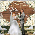 Mr and Mrs Bridal Shower Backdrop for Wedding Party Decorations White Floral Rustic Wooden Photography, alternate view 4