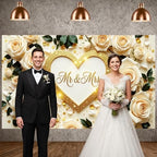 Mr & Mrs Wedding Banner Backdrop, Cream Rose Gold Heart Party Decoration(B), alternate view 4