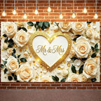 Mr & Mrs Wedding Banner Backdrop, Cream Rose Gold Heart Party Decoration(B), alternate view 7