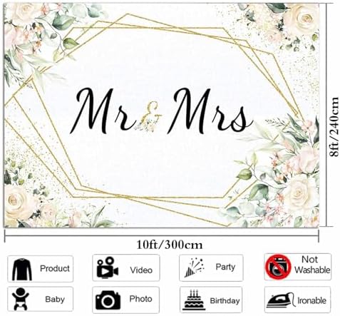 Mr & Mrs White 10x8FT Floral Bridal Shower Wedding Photo Backgrounds in 10x8FT, alternate view 5