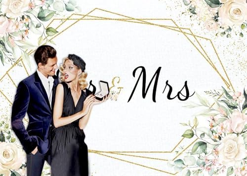 Mr & Mrs White Floral Bridal Shower Backdrop Mr Mrs Wedding Theme Photo Backgrounds 7x5ft Wedding Bride to Be, alternate view