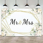 Mr & Mrs White Floral Bridal Shower Backdrop Mr Mrs Wedding Theme Photo Backgrounds 7x5ft Wedding Bride to Be, alternate view
