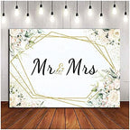 Mr & Mrs White Floral Bridal Shower Backdrop Mr Mrs Wedding Theme Photo Backgrounds 7x5ft Wedding Bride to Be, alternate view