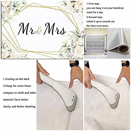 Mr & Mrs White Floral Bridal Shower Backdrop Mr Mrs Wedding Theme Photo Backgrounds 7x5ft Wedding Bride to Be, alternate view