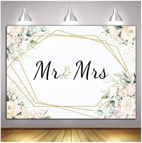 Mrs White Floral Bridal Shower Backdrop Mrs Wedding Theme Photo Backgrounds Bride to Be Engagement Photography, alternate