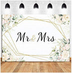 Mrs White Floral Bridal Shower Backdrop Mrs Wedding Theme Photo Backgrounds Bride to Be Engagement Photography, alternate