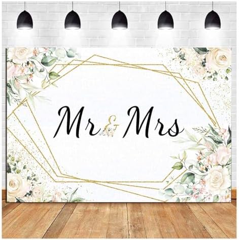 Mrs White Floral Bridal Shower Backdrop Mrs Wedding Theme Photo Backgrounds Bride to Be Engagement Photography, alternate