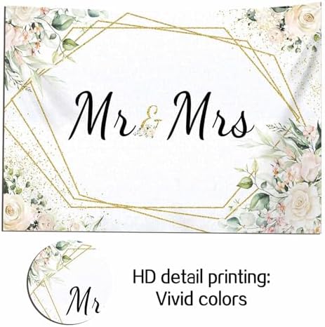 Mrs White Floral Bridal Shower Backdrop Mrs Wedding Theme Photo Backgrounds Bride to Be Engagement Photography, alternate
