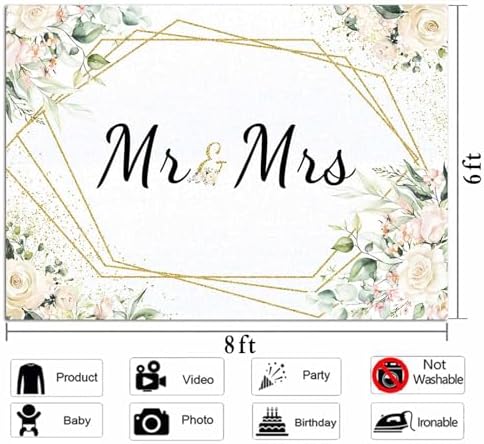 Mrs White Floral Bridal Shower Backdrop Mrs Wedding Theme Photo Backgrounds Bride to Be Engagement Photography, alternate