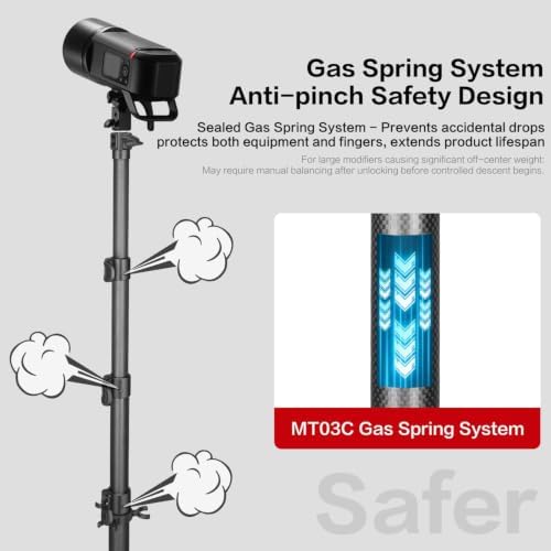 MT-03C Carbon Fiber Tripod, Adjustable Heavy Duty Light Stand, alternate view 2