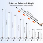 (MT-79) Light Stand Tripod 81", 7-Section 0.8lbs, Foldable - Camera Phone Mount for DSLR, GoPro, iPhone, LED, alternate view