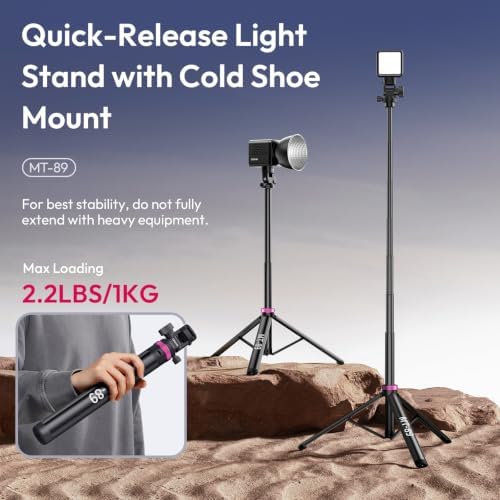 MT-89 Extendable Tripod Aluminum, 82" Portable Adjustable Light Stand with 1/4" Screw Quick Release, Camera, alternate view 2
