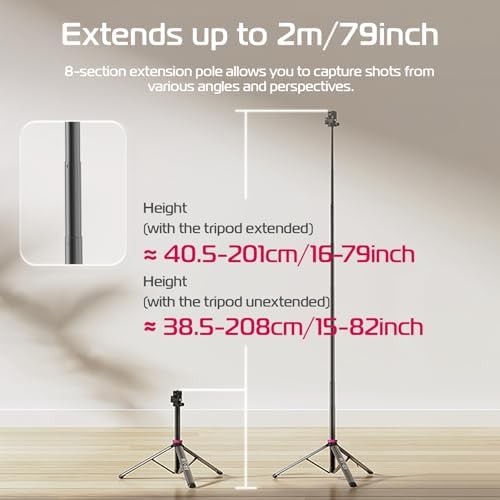 MT-89 Extendable Tripod Aluminum, 82" Portable Adjustable Light Stand with 1/4" Screw Quick Release, Camera, alternate view 4