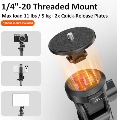 MT68 Auto-Open 83.4" Light Stand, for DSLR, iPhone, Action Cam, Light in Black, alternate view 3