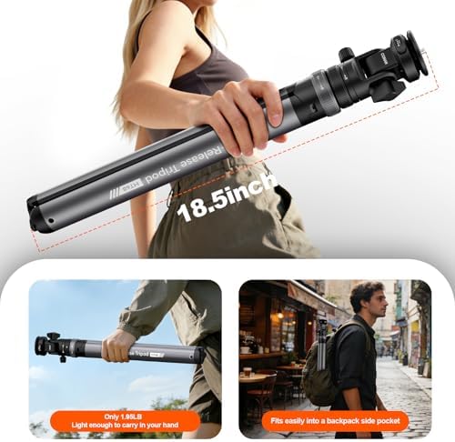 MT68 Auto-Open 83.4" Light Stand, for DSLR, iPhone, Action Cam, Light in Black, alternate view 4