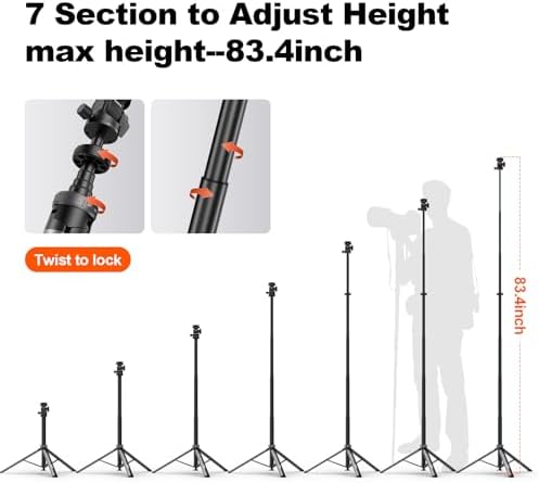 MT68 Auto-Open 83.4" Light Stand, for DSLR, iPhone, Action Cam, Light in Black, alternate view 5