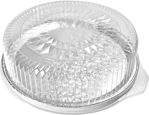 Multi-Pack of 5 Disposable Aluminum 12” Round Flat Serving Trays -with Dome Lids - Perfect Disposable Tray for