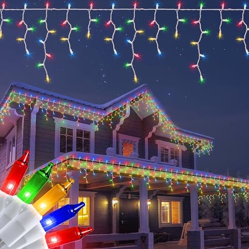 Multicolor Icicle Lights Outdoor, 23FT 200 Count Christmas Lights