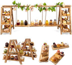 Multifunctional Wooden Dessert Table Display Set with Flower Decor in Charred Wood Grain