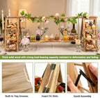 Multifunctional Wooden Dessert Table Display Set with Flower Decor in Charred Wood Grain, alternate view 3