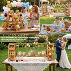 Multifunctional Wooden Dessert Table Display Set with Flower Decor in Charred Wood Grain, alternate view 4