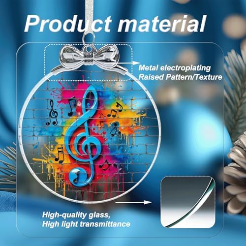 Musical Note Crystal Glass Christmas Ornament- Music Gifts for Teachers, Musincians, Instruments, Piano, Guitar, alternate