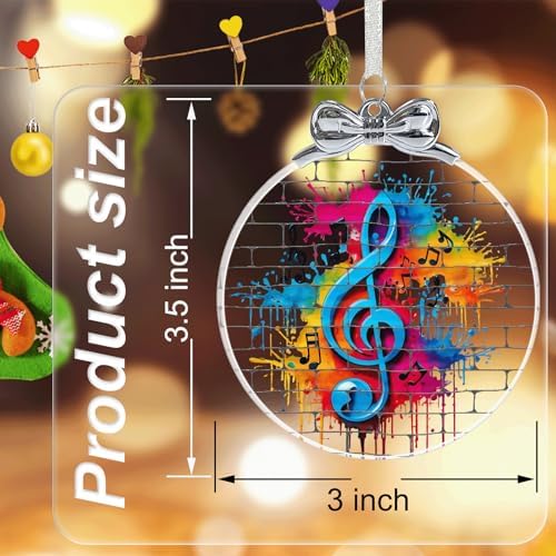 Musical Note Crystal Glass Christmas Ornament- Music Gifts for Teachers, Musincians, Instruments, Piano, Guitar, alternate