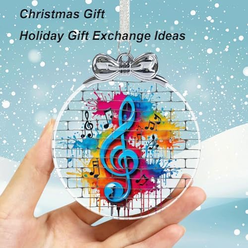 Musical Note Crystal Glass Christmas Ornament- Music Gifts for Teachers, Musincians, Instruments, Piano, Guitar, alternate