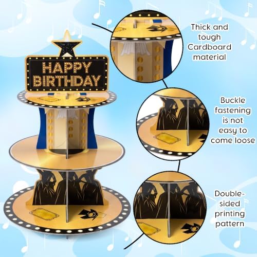 Musical Star Cupcake Stand - 3 Tier Dessert Holder Decoration in Black Gold, alternate view 4