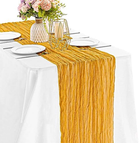 Mustard 10FT Cheesecloth Table Runner Boho Gauze Fabric Table Runner Rustic Sheer Runner for Wedding Bridal Baby