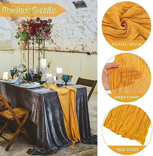 Mustard 10FT Cheesecloth Table Runner Boho Gauze Fabric Table Runner Rustic Sheer Runner for Wedding Bridal Baby, alternate