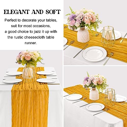Mustard 10FT Cheesecloth Table Runner Boho Gauze Fabric Table Runner Rustic Sheer Runner for Wedding Bridal Baby, alternate