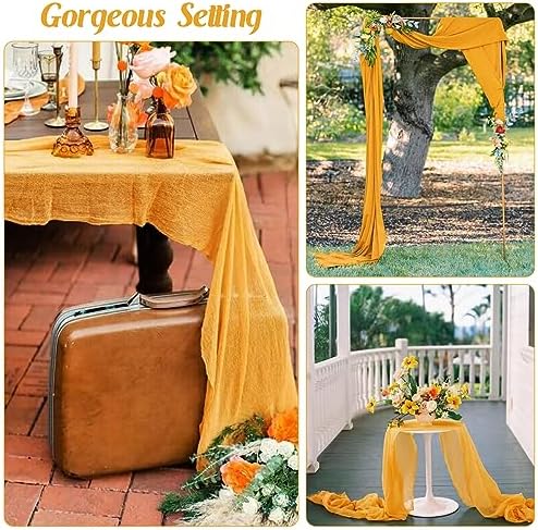 Mustard 10FT Cheesecloth Table Runner Boho Gauze Fabric Table Runner Rustic Sheer Runner for Wedding Bridal Baby, alternate