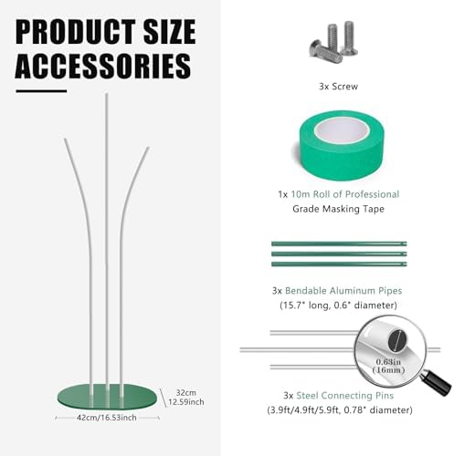 Mverse Heavy-Duty Metal Stand Base for Giant Flowers, 16.5" Powder-Coated Iron Base with 3 Bendable Aluminum, alternate view