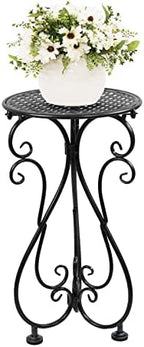 NAKUPE Plant Stand Indoor Outdoor, Metal Small Side Table 17" Tall, Black in Black
