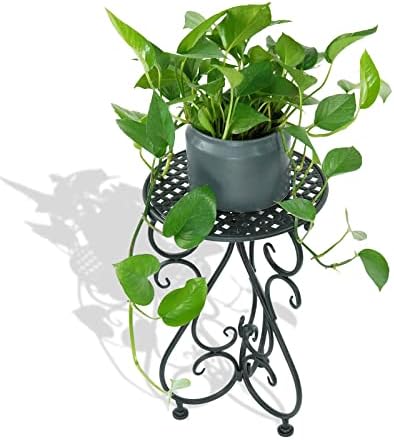 NAKUPE Plant Stand Indoor Outdoor, Metal Small Side Table 17" Tall, Black in Black, alternate view 3