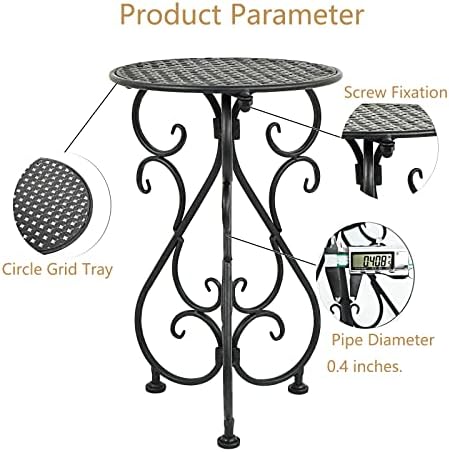 NAKUPE Plant Stand Indoor Outdoor, Metal Small Side Table 17" Tall, Black in Black, alternate view 4
