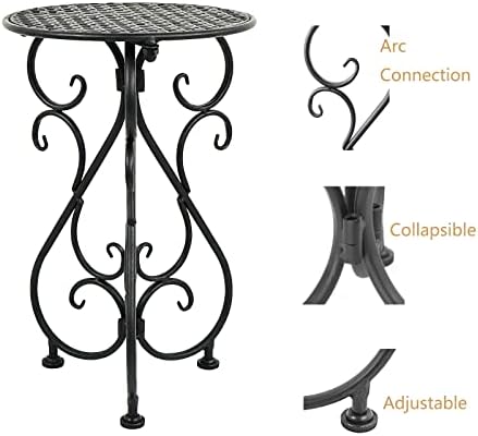 NAKUPE Plant Stand Indoor Outdoor, Metal Small Side Table 17" Tall, Black in Black, alternate view 5
