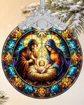Nativity Christian Ornament 2026, 3 Inch Stained Glass Christmas Decor
