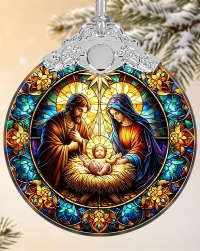 Nativity Christian Ornament 2026, 3 Inch Stained Glass Christmas Decor